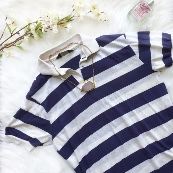 St. Tropez Tops - St. Tropez Polo White Navy Stripe Button Shirt S